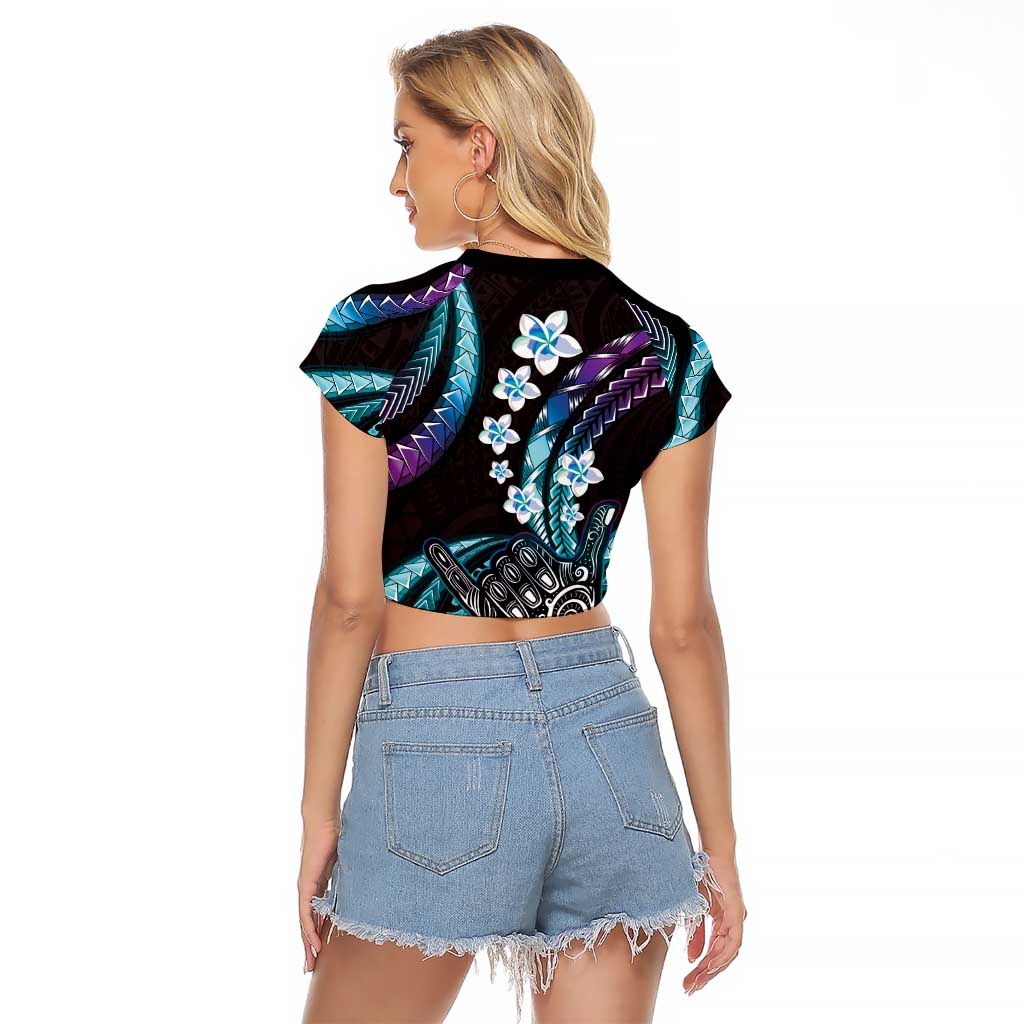 Hawaii Shaka Sign Raglan Cropped T Shirt Fantastic Frangipani Amethyst Gradient