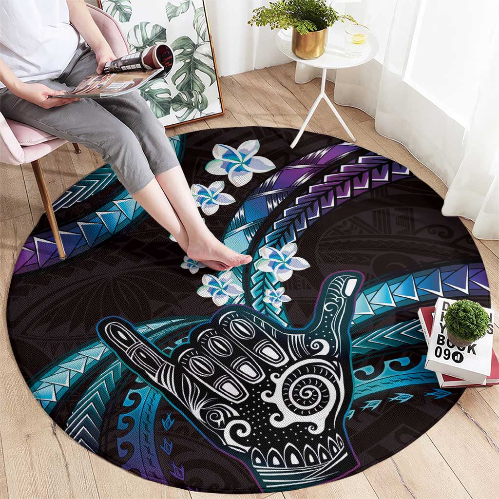 Hawaii Shaka Sign Round Carpet Fantastic Frangipani Amethyst Gradient