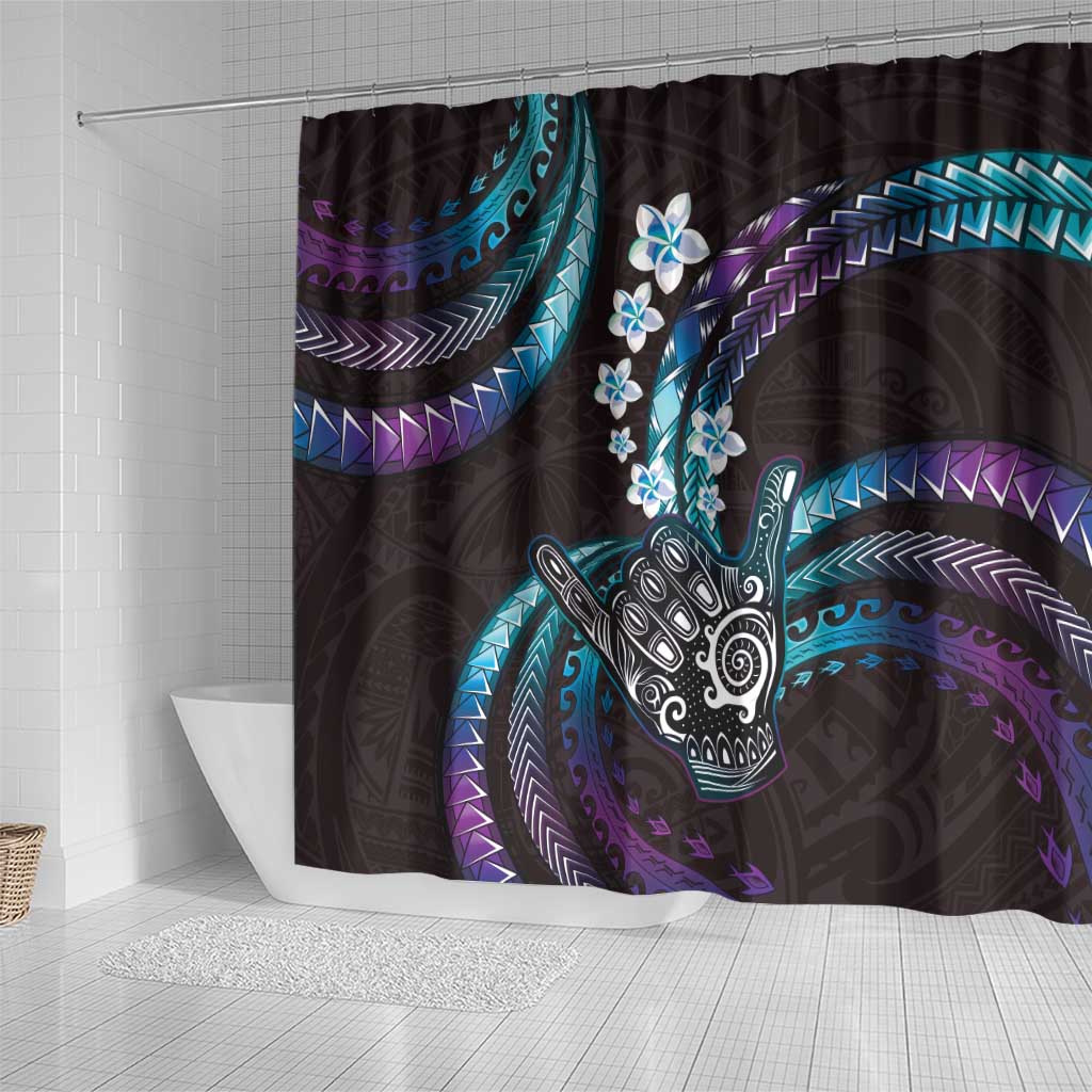 Hawaii Shaka Sign Shower Curtain Fantastic Frangipani Amethyst Gradient
