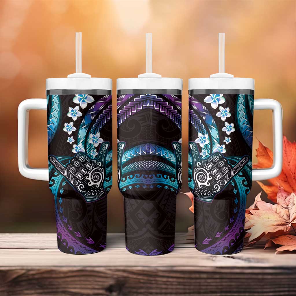 Hawaii Shaka Sign Tumbler With Handle Fantastic Frangipani Amethyst Gradient
