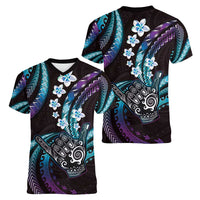 Hawaii Shaka Sign Women V-Neck T-Shirt Fantastic Frangipani Amethyst Gradient
