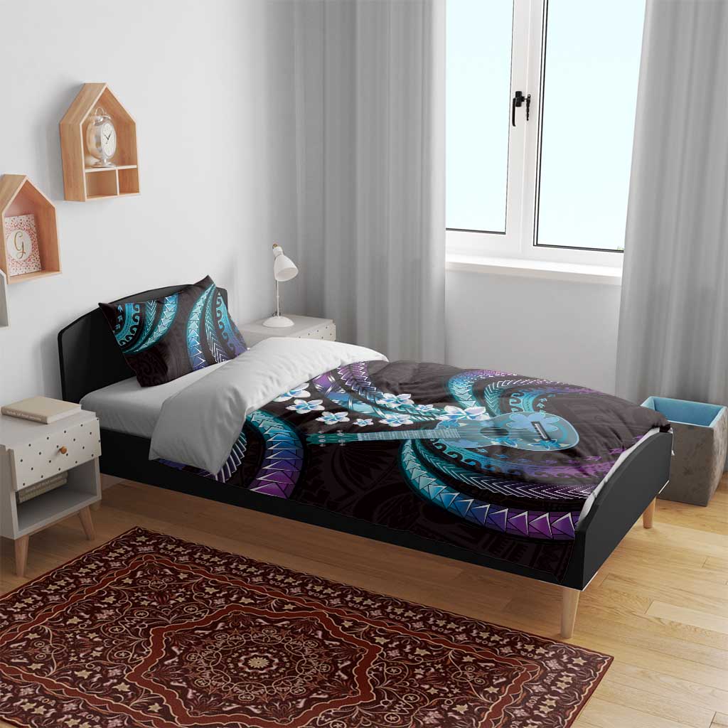 Hawaiian Ukulele Bedding Set Amethyst Gradient Fantastic Plumeria