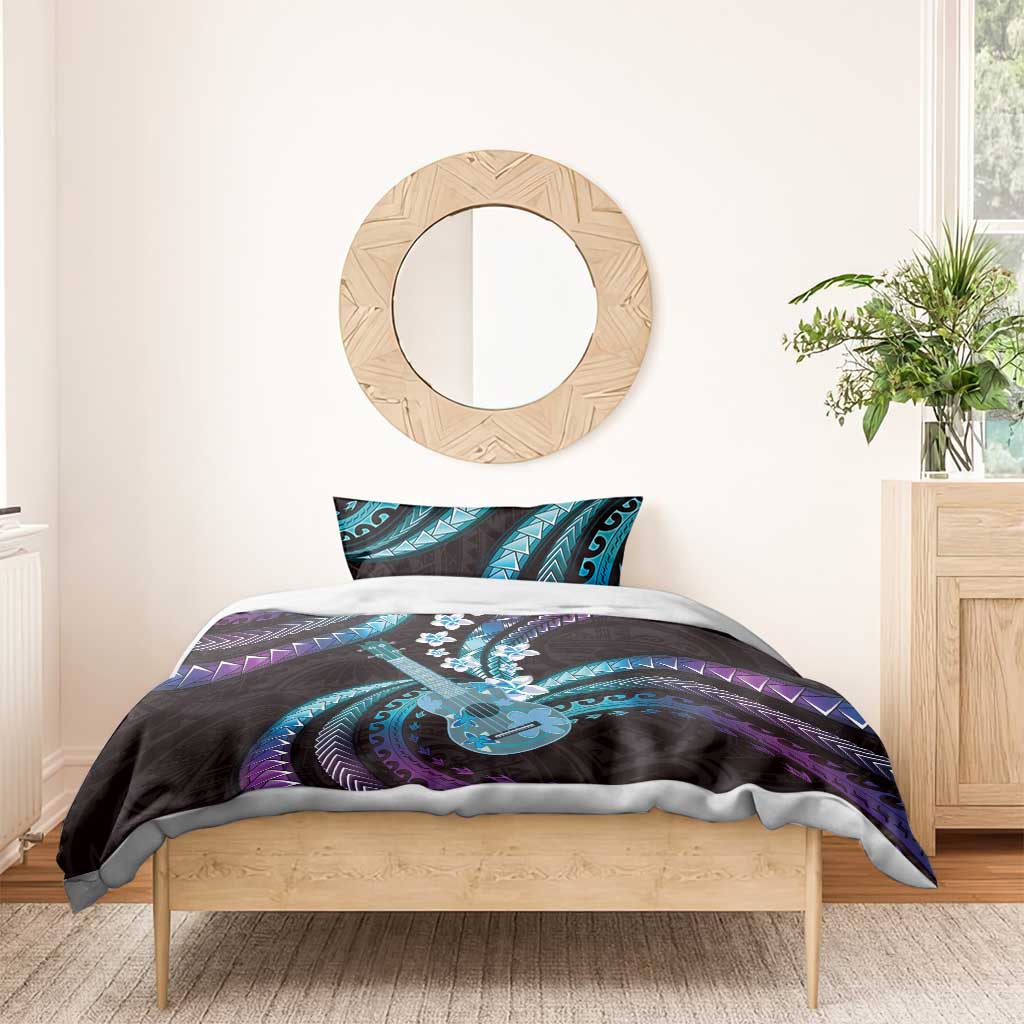 Hawaiian Ukulele Bedding Set Amethyst Gradient Fantastic Plumeria