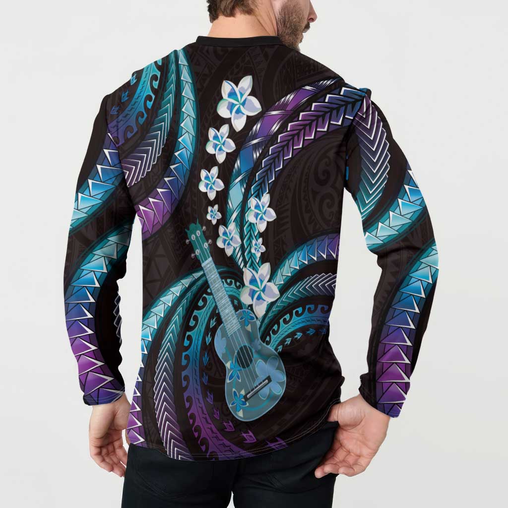 Hawaiian Ukulele Button Sweatshirt Amethyst Gradient Fantastic Plumeria