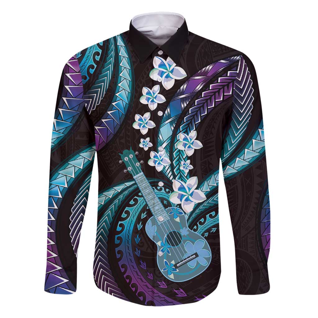 Hawaiian Ukulele Family Matching Long Sleeve Bodycon Dress and Hawaiian Shirt Amethyst Gradient Fantastic Plumeria LT01 Dad's Shirt - Long Sleeve Purple - Polynesian Pride