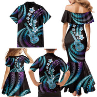 Hawaiian Ukulele Family Matching Mermaid Dress and Hawaiian Shirt Amethyst Gradient Fantastic Plumeria LT01 - Polynesian Pride