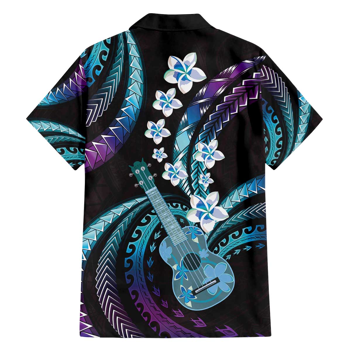 Hawaiian Ukulele Family Matching Off The Shoulder Long Sleeve Dress and Hawaiian Shirt Amethyst Gradient Fantastic Plumeria LT01 - Polynesian Pride