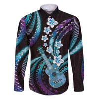 Hawaiian Ukulele Family Matching Off The Shoulder Long Sleeve Dress and Hawaiian Shirt Amethyst Gradient Fantastic Plumeria LT01 Dad's Shirt - Long Sleeve Purple - Polynesian Pride