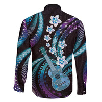 Hawaiian Ukulele Family Matching Off The Shoulder Long Sleeve Dress and Hawaiian Shirt Amethyst Gradient Fantastic Plumeria LT01 - Polynesian Pride