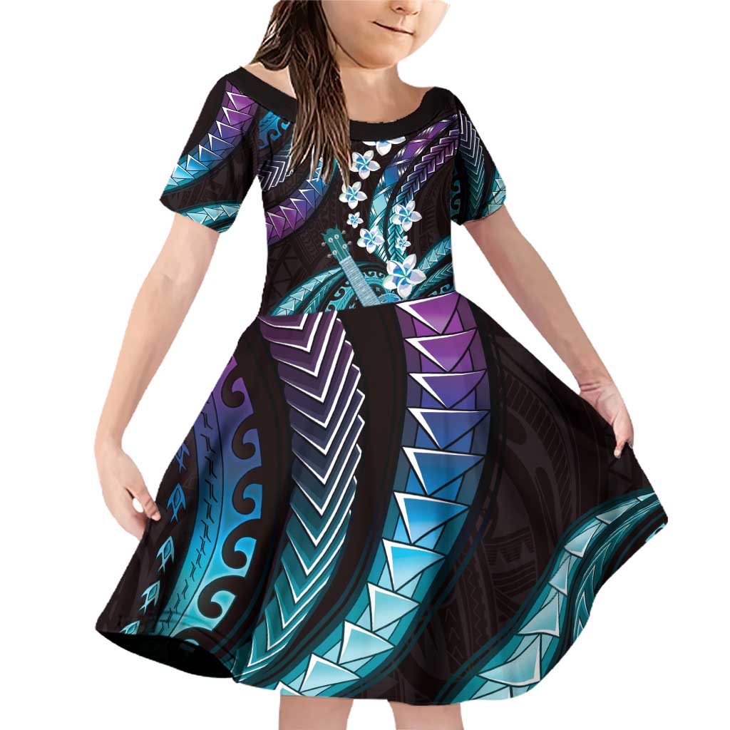 Hawaiian Ukulele Family Matching Off Shoulder Short Dress and Hawaiian Shirt Amethyst Gradient Fantastic Plumeria
