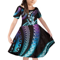 Hawaiian Ukulele Family Matching Off Shoulder Short Dress and Hawaiian Shirt Amethyst Gradient Fantastic Plumeria