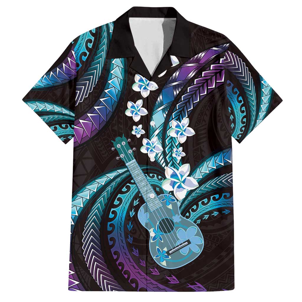 Hawaiian Ukulele Family Matching Off Shoulder Short Dress and Hawaiian Shirt Amethyst Gradient Fantastic Plumeria