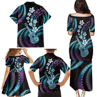 Hawaiian Ukulele Family Matching Puletasi and Hawaiian Shirt Amethyst Gradient Fantastic Plumeria