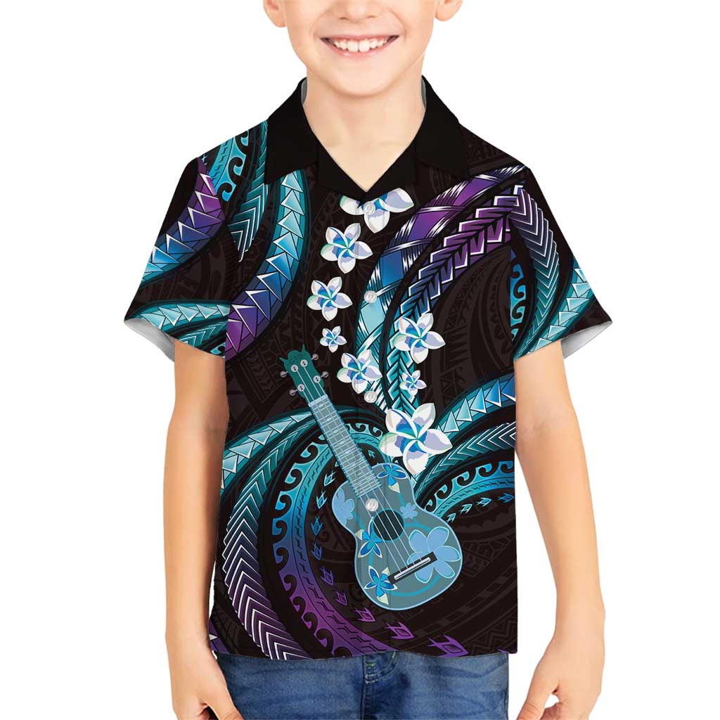 Hawaiian Ukulele Family Matching Puletasi and Hawaiian Shirt Amethyst Gradient Fantastic Plumeria