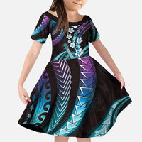 Hawaiian Ukulele Family Matching Short Sleeve Bodycon Dress and Hawaiian Shirt Amethyst Gradient Fantastic Plumeria LT01 Daughter's Dress Purple - Polynesian Pride