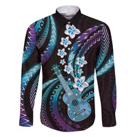 Hawaiian Ukulele Family Matching Summer Maxi Dress and Hawaiian Shirt Amethyst Gradient Fantastic Plumeria