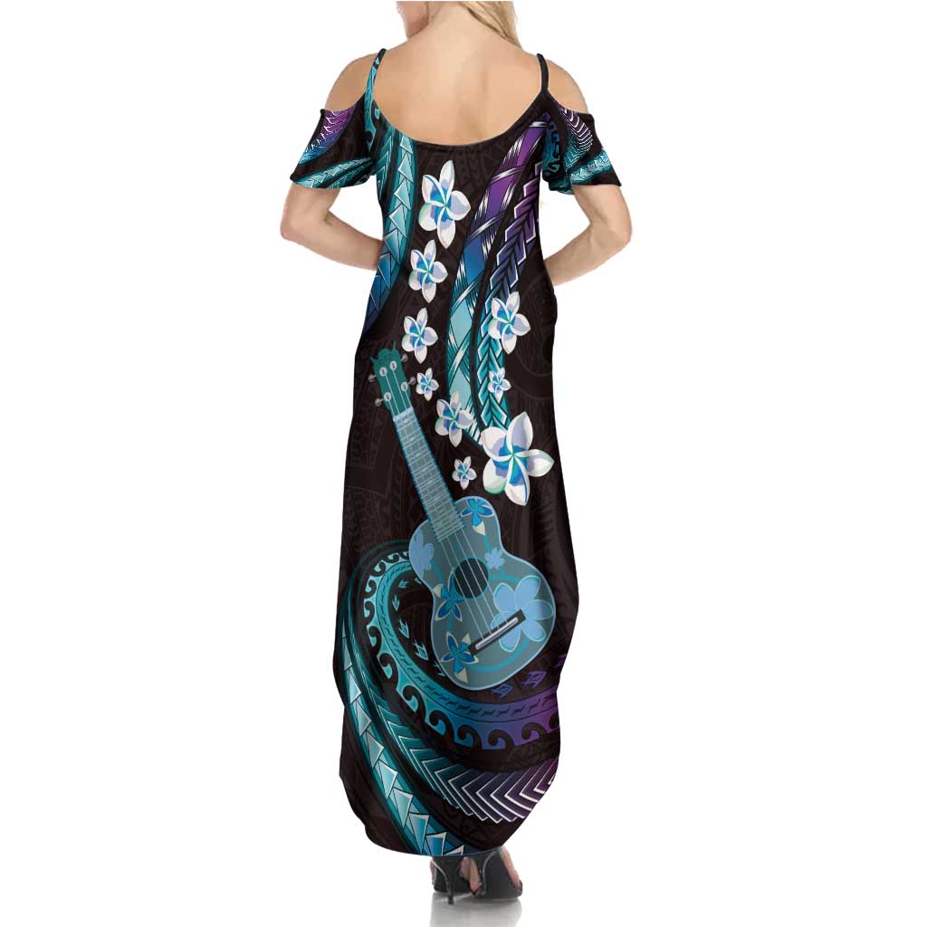 Hawaiian Ukulele Family Matching Summer Maxi Dress and Hawaiian Shirt Amethyst Gradient Fantastic Plumeria