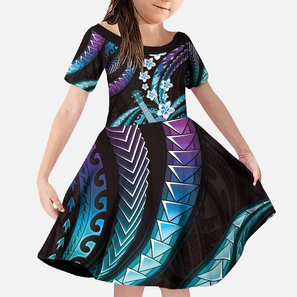 Hawaiian Ukulele Family Matching Tank Maxi Dress and Hawaiian Shirt Amethyst Gradient Fantastic Plumeria LT01 Daughter's Dress Purple - Polynesian Pride