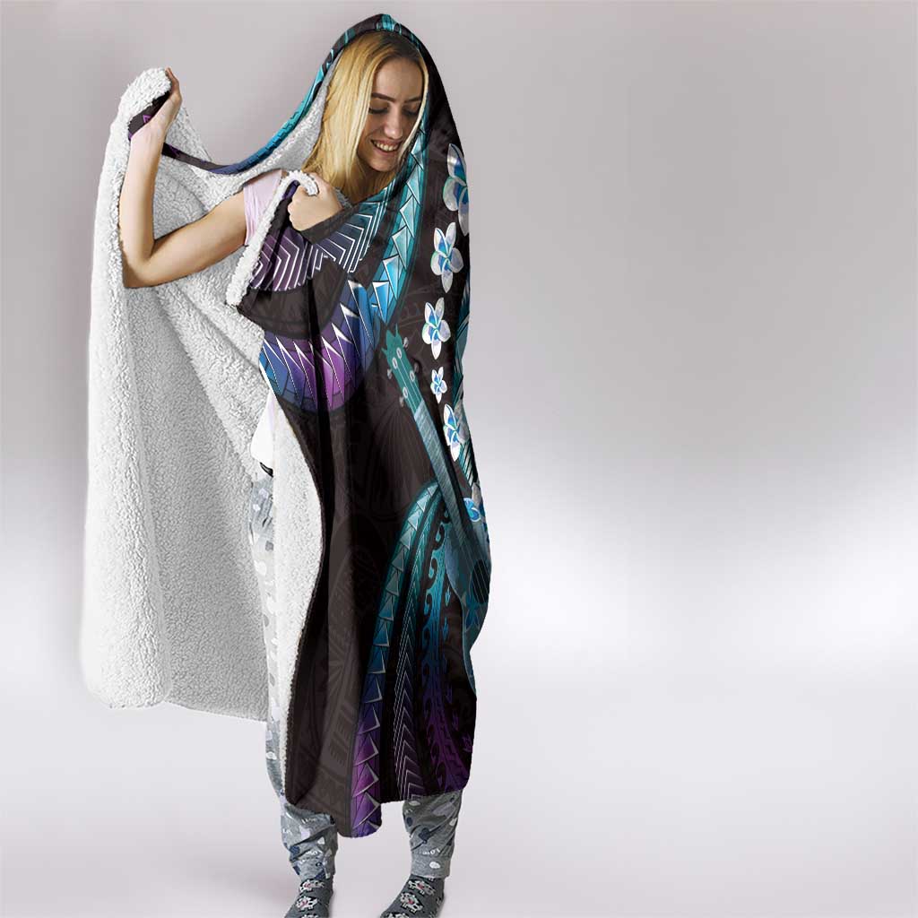 Hawaiian Ukulele Hooded Blanket Amethyst Gradient Fantastic Plumeria