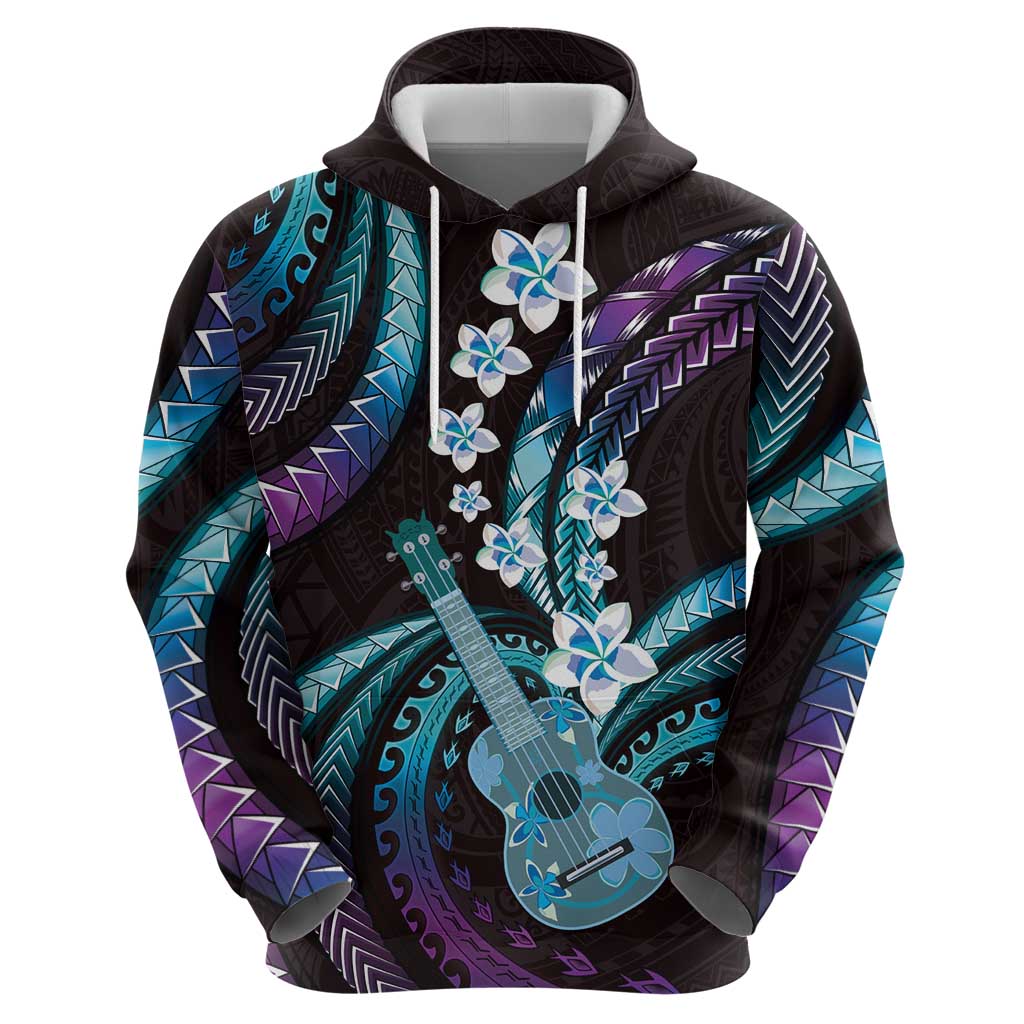 Hawaiian Ukulele Hoodie Amethyst Gradient Fantastic Plumeria