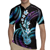 Hawaiian Ukulele Rugby Jersey Amethyst Gradient Fantastic Plumeria