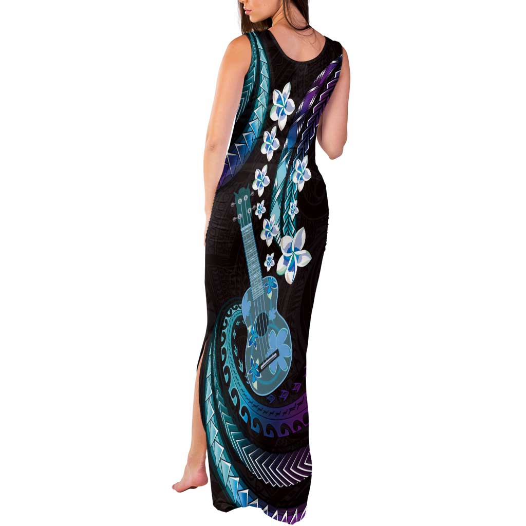 Hawaiian Ukulele Tank Maxi Dress Amethyst Gradient Fantastic Plumeria
