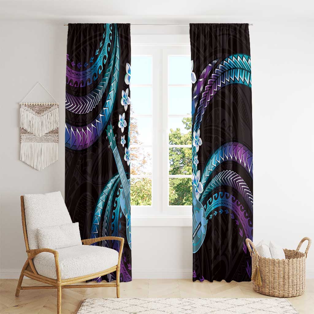 Hawaiian Ukulele Window Curtain Amethyst Gradient Fantastic Plumeria