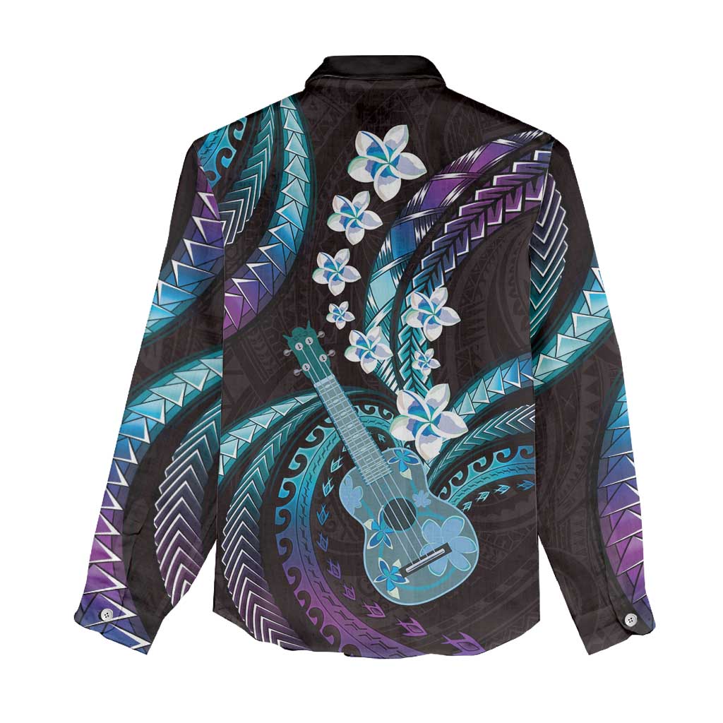Hawaiian Ukulele Women Casual Shirt Amethyst Gradient Fantastic Plumeria LT01 - Polynesian Pride