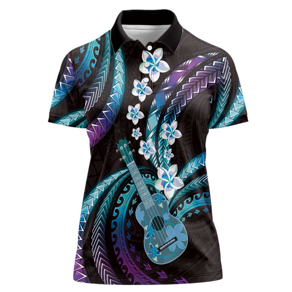 Hawaiian Ukulele Women Polo Shirt Amethyst Gradient Fantastic Plumeria LT01 Female Purple - Polynesian Pride