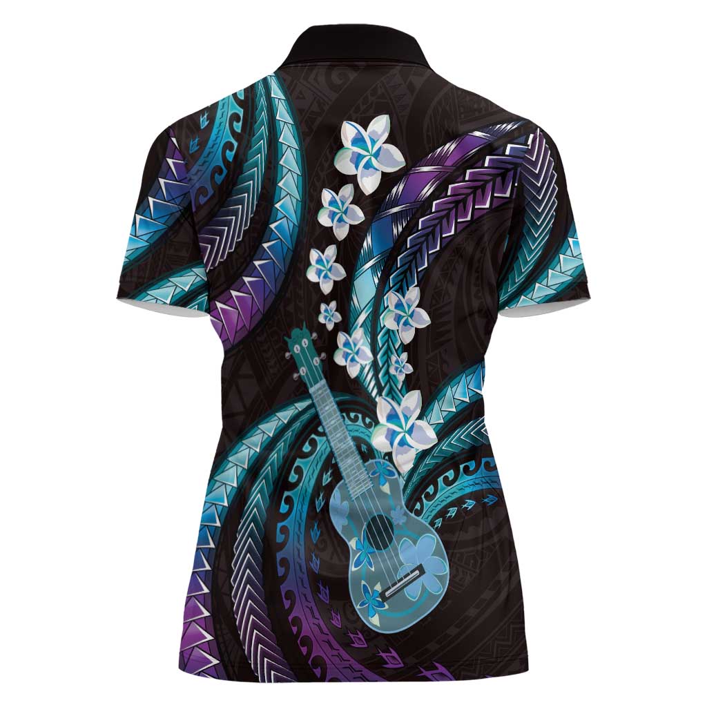 Hawaiian Ukulele Women Polo Shirt Amethyst Gradient Fantastic Plumeria LT01 - Polynesian Pride