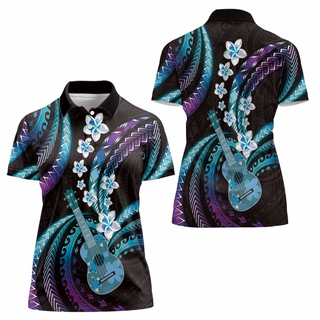 Hawaiian Ukulele Women Polo Shirt Amethyst Gradient Fantastic Plumeria LT01 - Polynesian Pride