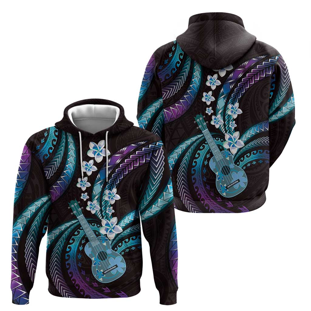Hawaiian Ukulele Zip Hoodie Amethyst Gradient Fantastic Plumeria