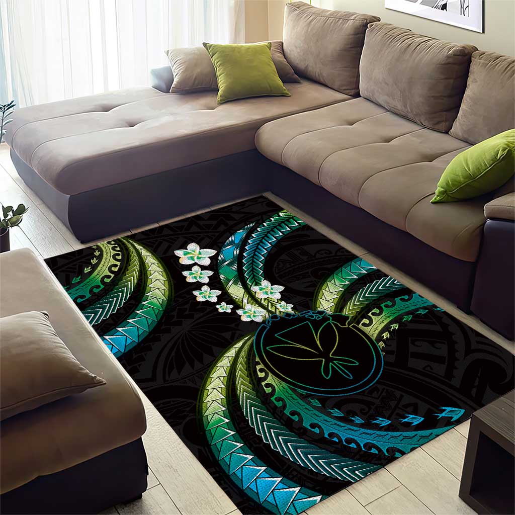 Hawaii Map Kanaka Maoli Area Rug Fantastic Frangipani Chartreuse Cyan LT01 - Polynesian Pride