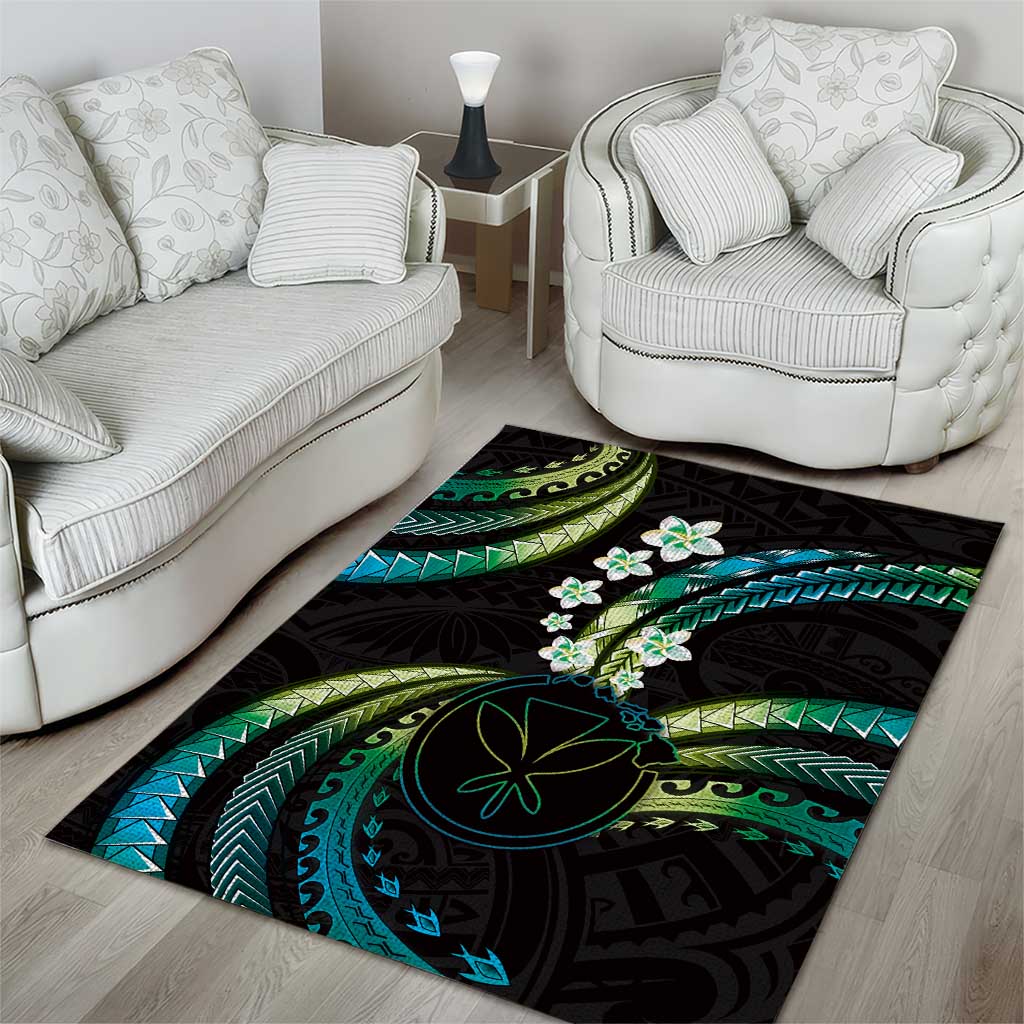 Hawaii Map Kanaka Maoli Area Rug Fantastic Frangipani Chartreuse Cyan LT01 - Polynesian Pride