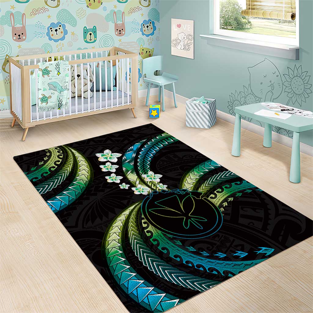 Hawaii Map Kanaka Maoli Area Rug Fantastic Frangipani Chartreuse Cyan LT01 - Polynesian Pride
