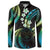 Hawaii Map Kanaka Maoli Button Sweatshirt Fantastic Frangipani Chartreuse Cyan