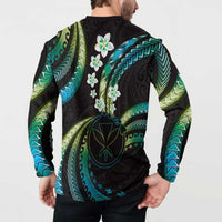 Hawaii Map Kanaka Maoli Button Sweatshirt Fantastic Frangipani Chartreuse Cyan