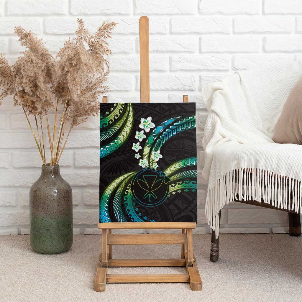 Hawaii Map Kanaka Maoli Canvas Wall Art Fantastic Frangipani Chartreuse Cyan