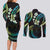 Hawaii Map Kanaka Maoli Couples Matching Long Sleeve Bodycon Dress and Long Sleeve Button Shirt Fantastic Frangipani Chartreuse Cyan