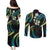 Hawaii Map Kanaka Maoli Couples Matching Puletasi and Long Sleeve Button Shirt Fantastic Frangipani Chartreuse Cyan