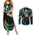 Hawaii Map Kanaka Maoli Couples Matching Summer Maxi Dress and Long Sleeve Button Shirt Fantastic Frangipani Chartreuse Cyan