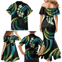 Hawaii Map Kanaka Maoli Family Matching Mermaid Dress and Hawaiian Shirt Fantastic Frangipani Chartreuse Cyan LT01 - Polynesian Pride