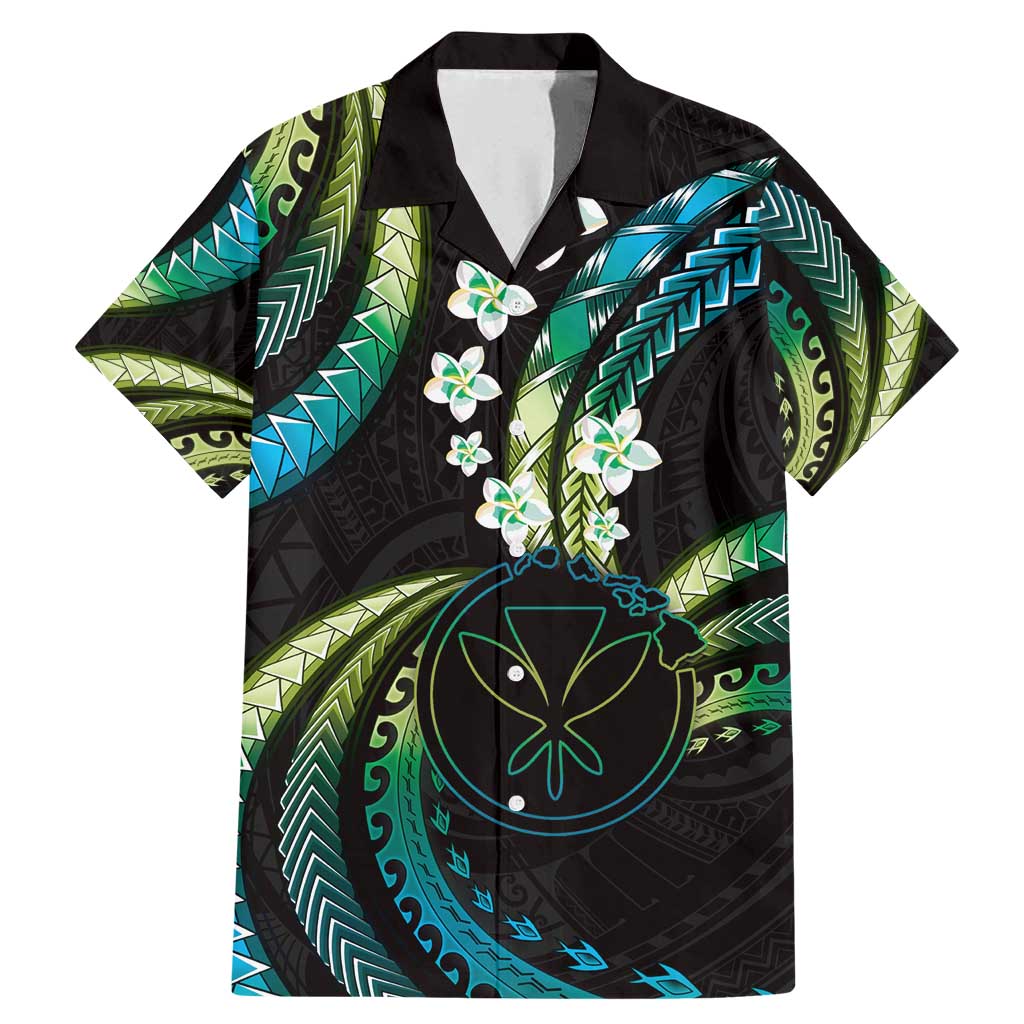 Hawaii Map Kanaka Maoli Family Matching Mermaid Dress and Hawaiian Shirt Fantastic Frangipani Chartreuse Cyan LT01 Dad's Shirt - Short Sleeve Cyan - Polynesian Pride