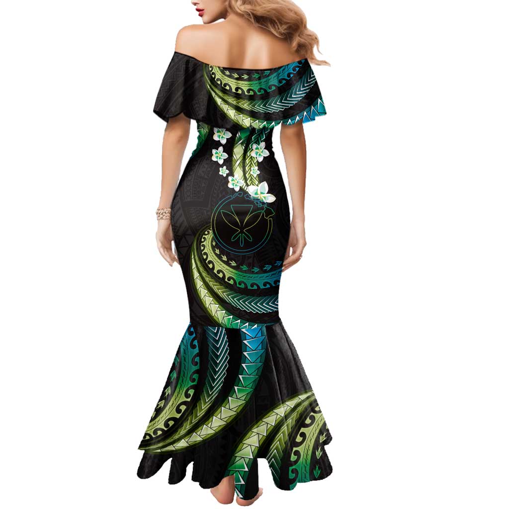 Hawaii Map Kanaka Maoli Family Matching Mermaid Dress and Hawaiian Shirt Fantastic Frangipani Chartreuse Cyan LT01 - Polynesian Pride