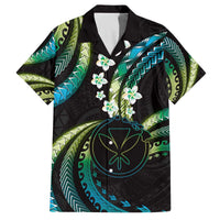 Hawaii Map Kanaka Maoli Family Matching Off The Shoulder Long Sleeve Dress and Hawaiian Shirt Fantastic Frangipani Chartreuse Cyan LT01 Dad's Shirt - Short Sleeve Cyan - Polynesian Pride