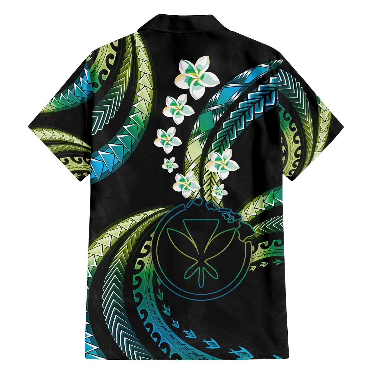 Hawaii Map Kanaka Maoli Family Matching Off The Shoulder Long Sleeve Dress and Hawaiian Shirt Fantastic Frangipani Chartreuse Cyan LT01 - Polynesian Pride