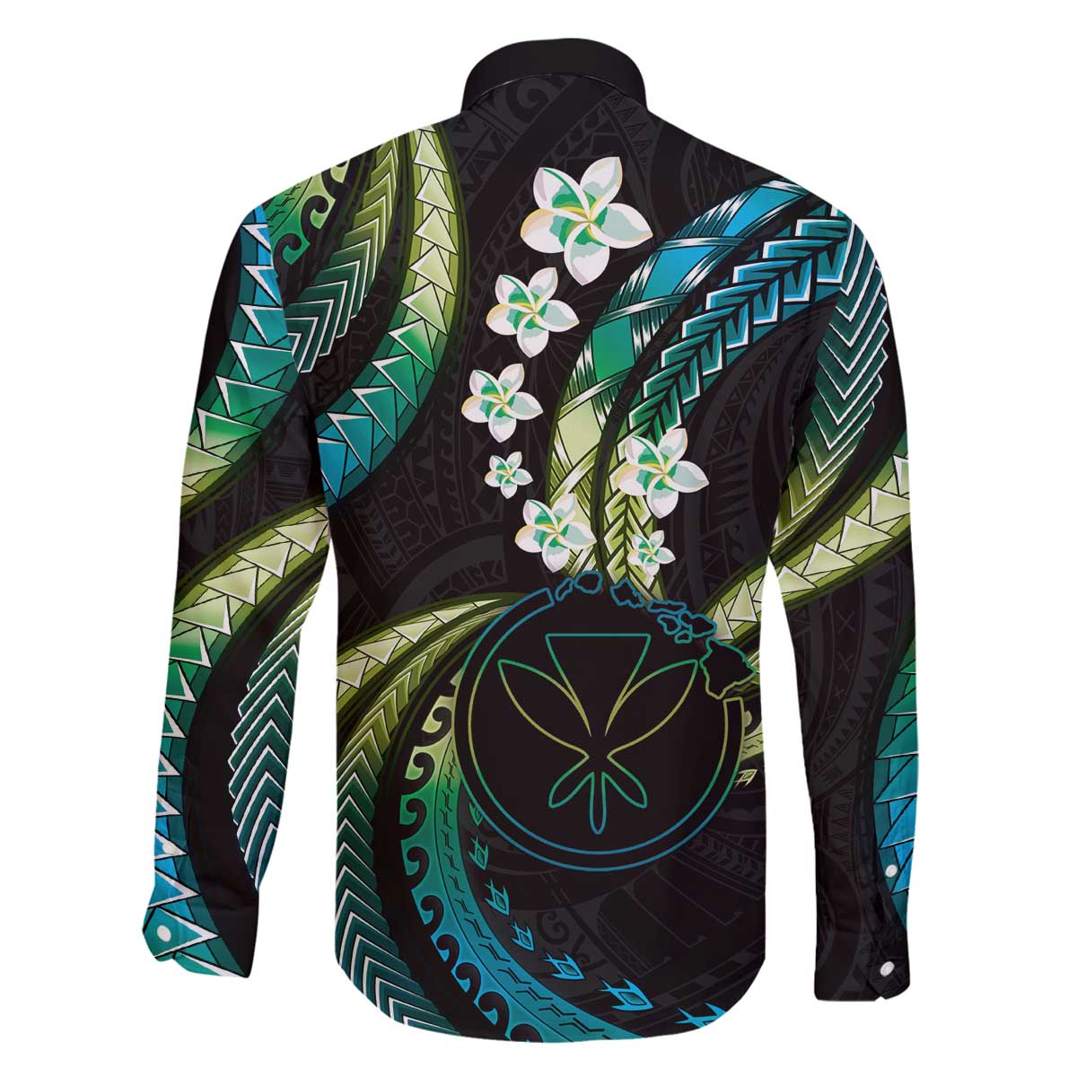 Hawaii Map Kanaka Maoli Family Matching Off The Shoulder Long Sleeve Dress and Hawaiian Shirt Fantastic Frangipani Chartreuse Cyan LT01 - Polynesian Pride