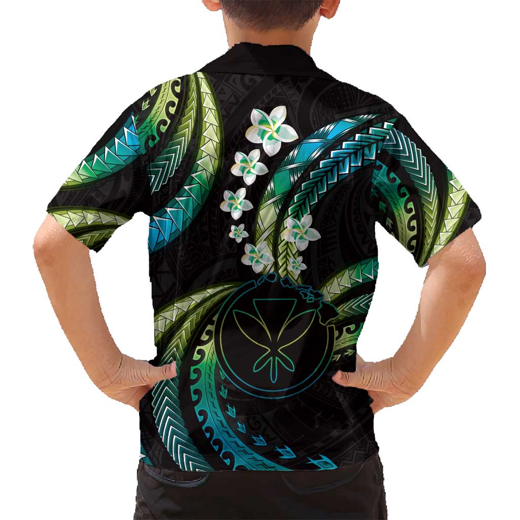 Hawaii Map Kanaka Maoli Family Matching Off Shoulder Short Dress and Hawaiian Shirt Fantastic Frangipani Chartreuse Cyan LT01 - Polynesian Pride