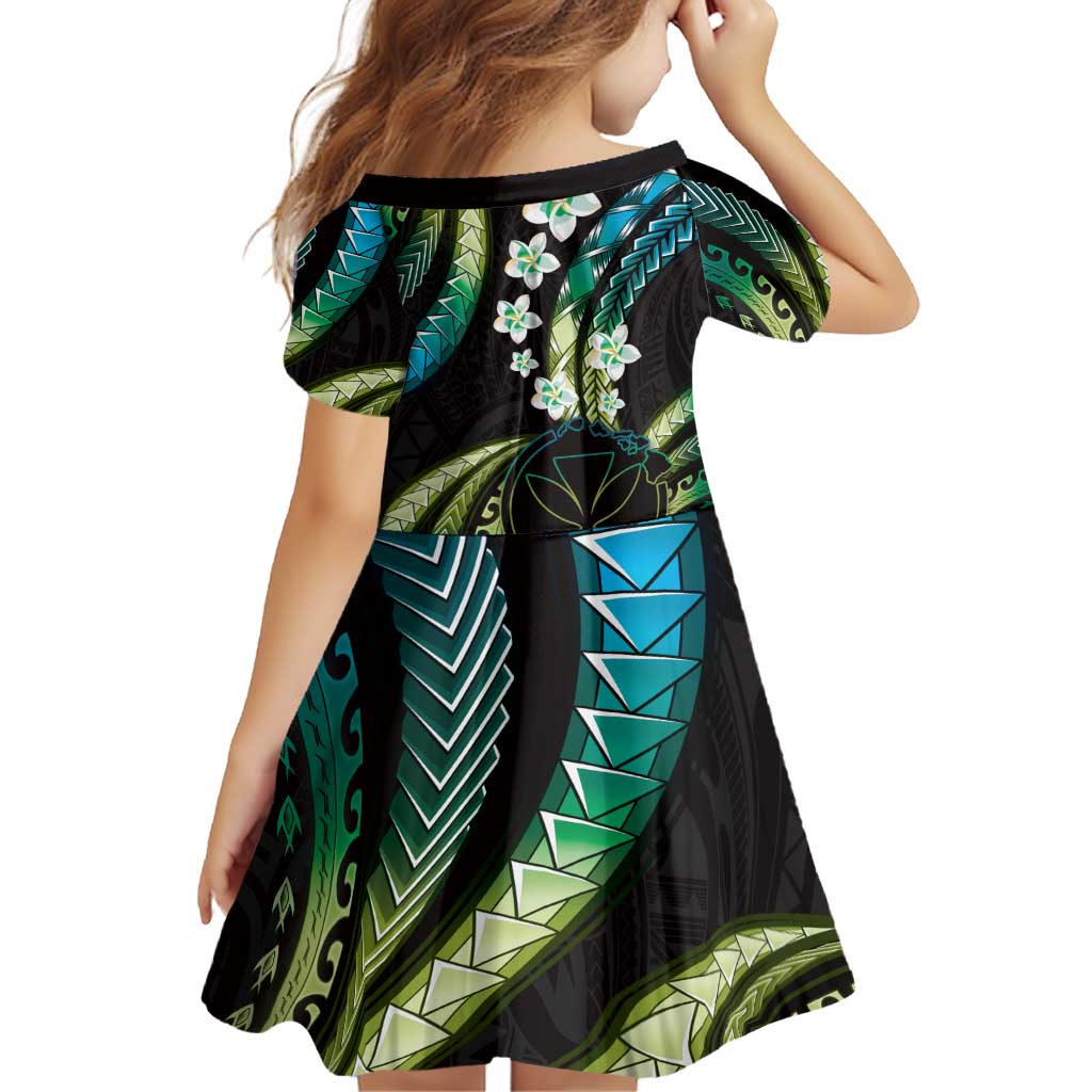 Hawaii Map Kanaka Maoli Family Matching Off Shoulder Short Dress and Hawaiian Shirt Fantastic Frangipani Chartreuse Cyan LT01 - Polynesian Pride