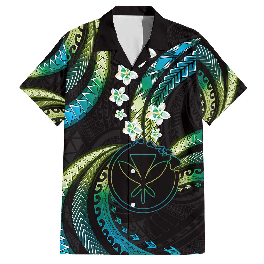 Hawaii Map Kanaka Maoli Family Matching Off Shoulder Short Dress and Hawaiian Shirt Fantastic Frangipani Chartreuse Cyan LT01 Dad's Shirt - Short Sleeve Cyan - Polynesian Pride
